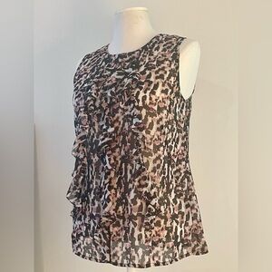 Ann Taylor Sleeveless Sheer Animal Print Ruffle Top | Size 4